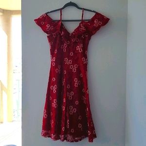 Red floral lace dress